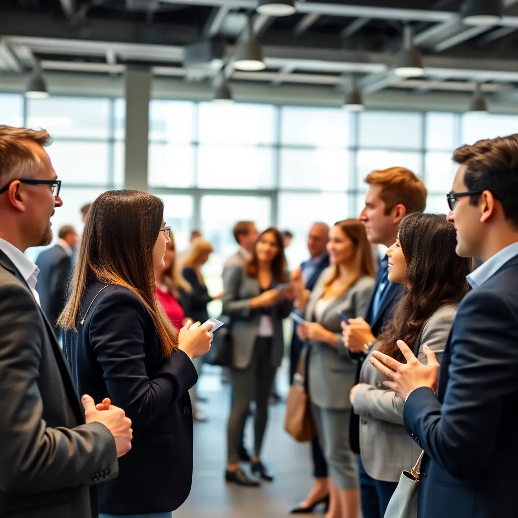 Professionals die netwerken tijdens een zakelijke bijeenkomst in Amsterdam