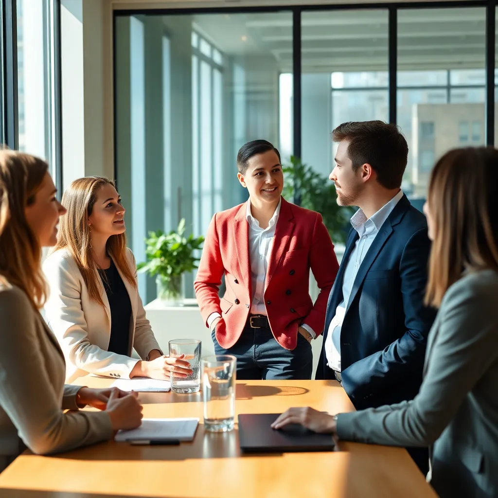 Professionals die netwerken tijdens een zakelijke bijeenkomst in Amsterdam