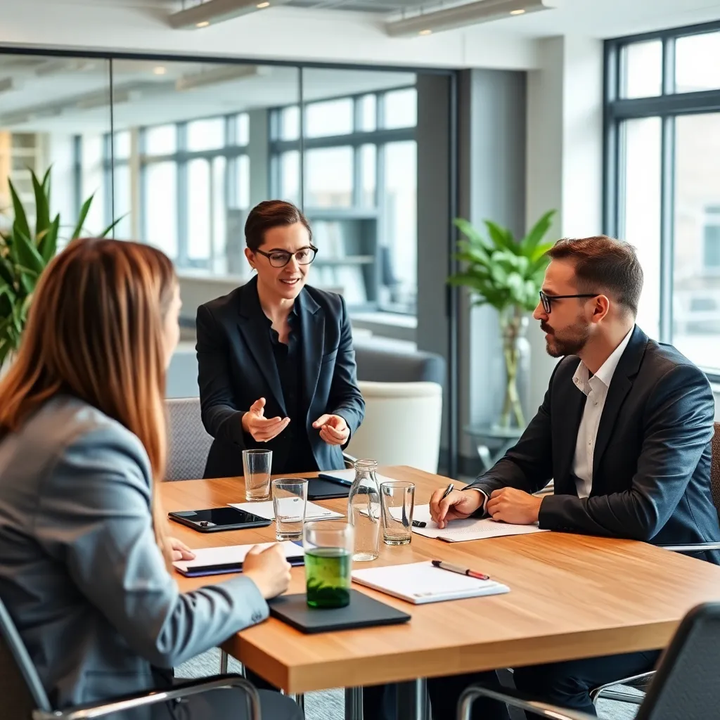 Professionals bespreken netwerkstrategieën tijdens een zakelijke bijeenkomst
